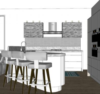 简约现代厨房吧台SU模型下载_sketchup草图大师SKP模型