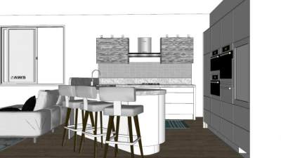 简约现代厨房吧台SU模型下载_sketchup草图大师SKP模型