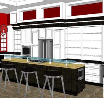 工业风厨房吧台SU模型下载_sketchup草图大师SKP模型