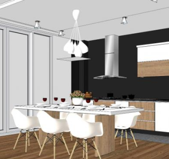 简约厨房餐厅家装SU模型下载_sketchup草图大师SKP模型