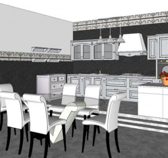 欧式厨房餐厅SU模型下载_sketchup草图大师SKP模型