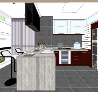 现代轻奢厨房吧台SU模型下载_sketchup草图大师SKP模型