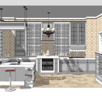欧式轻奢厨房SU模型下载_sketchup草图大师SKP模型