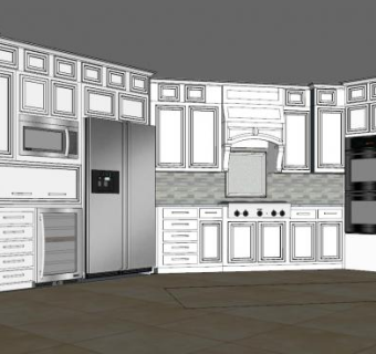 欧式白色厨房橱柜SU模型下载_sketchup草图大师SKP模型