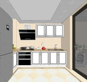 现代户型厨房橱柜SU模型下载_sketchup草图大师SKP模型