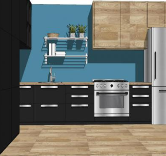 现代简约黑蓝厨房SU模型下载_sketchup草图大师SKP模型