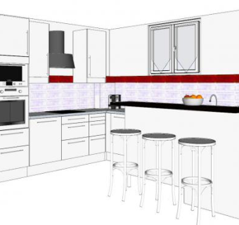 现代白色厨房橱柜sketchup模型下载_sketchup草图大师SKP模型