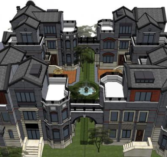 坡屋顶建筑su模型下载_sketchup草图大师SKP模型