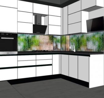 现代白色转角橱柜SU模型下载_sketchup草图大师SKP模型