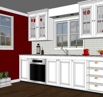 简欧厨房橱柜室内SU模型下载_sketchup草图大师SKP模型