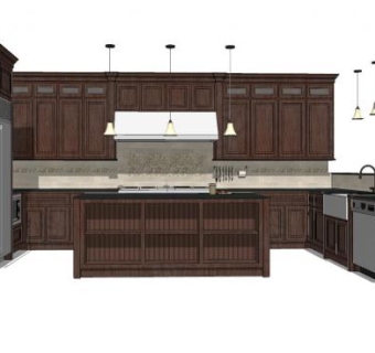 欧式棕色厨房橱柜SU模型下载_sketchup草图大师SKP模型