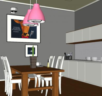 现代极简厨房餐厅SU模型下载_sketchup草图大师SKP模型