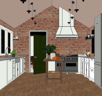 工业风砖墙厨房SU模型下载_sketchup草图大师SKP模型