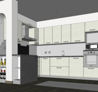 现代简约色厨房橱柜SU模型下载_sketchup草图大师SKP模型