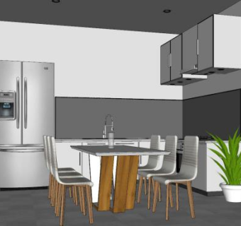 极简厨房餐厅设计SU模型下载_sketchup草图大师SKP模型