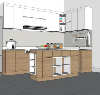 现代简约岛型橱柜SU模型下载_sketchup草图大师SKP模型