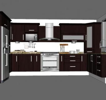 现代深色厨房橱柜SU模型下载_sketchup草图大师SKP模型