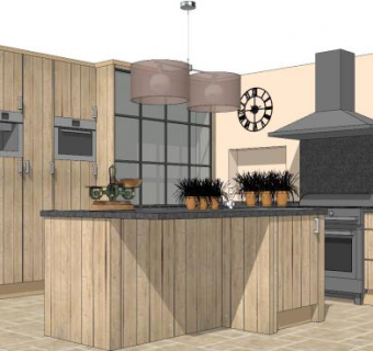 北欧实木厨房SU模型下载_sketchup草图大师SKP模型