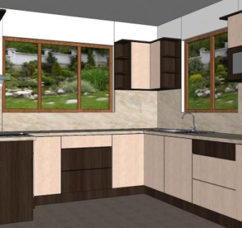 现代转角厨房室内SU模型下载_sketchup草图大师SKP模型