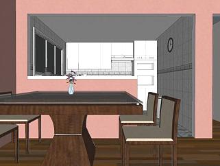 现代U型厨房设计SU模型下载_sketchup草图大师SKP模型