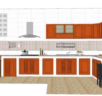 美式厨房橱柜家电SU模型下载_sketchup草图大师SKP模型