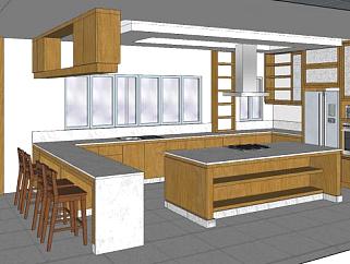现代大型岛型厨房SU模型下载_sketchup草图大师SKP模型