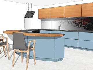 北欧回型厨房橱柜设计SU模型下载_sketchup草图大师SKP模型