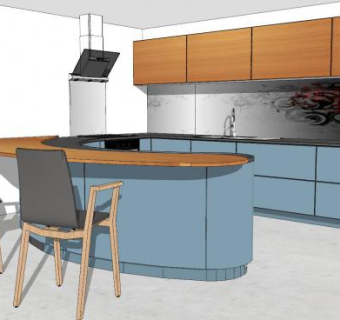 北欧回型厨房橱柜设计SU模型下载_sketchup草图大师SKP模型