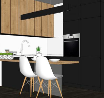 北欧黑色厨房吧台SU模型下载_sketchup草图大师SKP模型