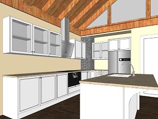 现代美式岛型厨房SU模型下载_sketchup草图大师SKP模型