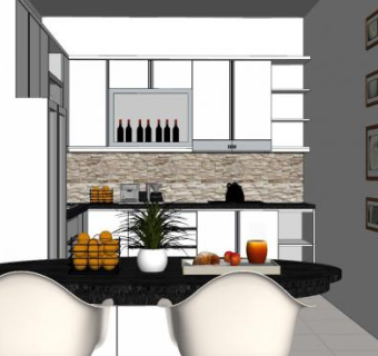 小型厨房餐厅组合SU模型下载_sketchup草图大师SKP模型