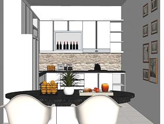 小型厨房餐厅组合SU模型下载_sketchup草图大师SKP模型