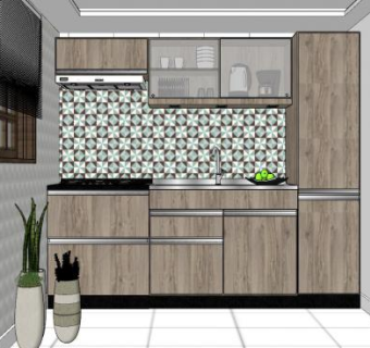 现代厨房木制橱柜SU模型下载_sketchup草图大师SKP模型
