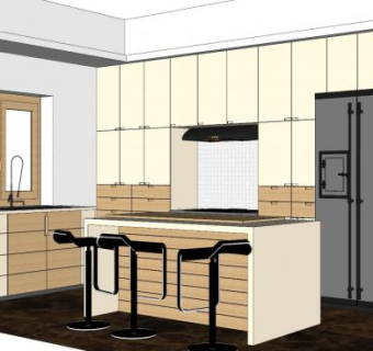 现代岛型厨房橱柜设计SU模型下载_sketchup草图大师SKP模型