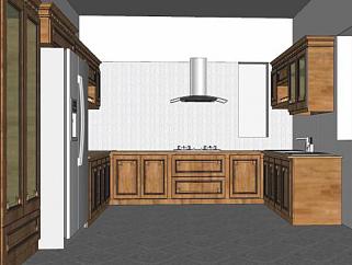 美式复古设计厨房SU模型下载_sketchup草图大师SKP模型
