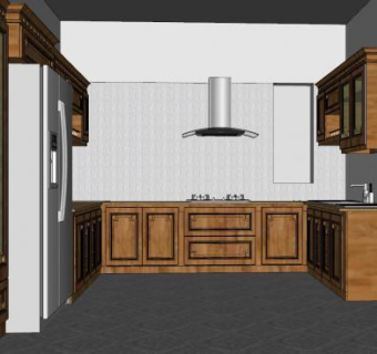 美式复古设计厨房SU模型下载_sketchup草图大师SKP模型