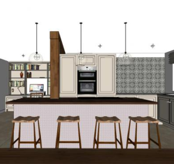 欧式岛型厨房设计SU模型下载_sketchup草图大师SKP模型