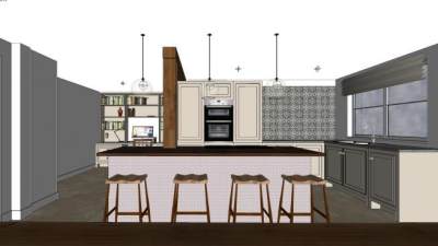 欧式岛型厨房设计SU模型下载_sketchup草图大师SKP模型