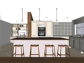 欧式岛型厨房设计SU模型下载_sketchup草图大师SKP模型