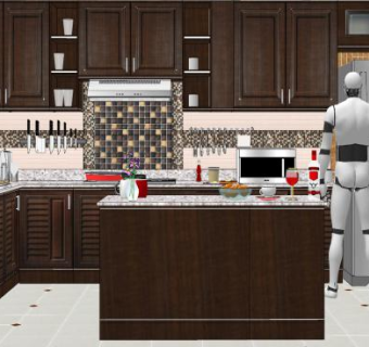 深色实木厨房橱柜SU模型下载_sketchup草图大师SKP模型