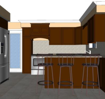 美式实木厨房橱柜SU模型下载_sketchup草图大师SKP模型