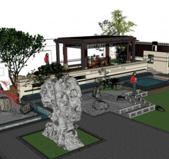 新中式景观组合su模型下载_sketchup草图大师SKP模型