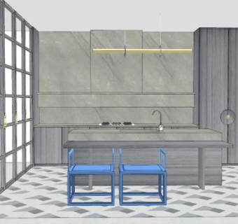 现代轻奢厨房设计SU模型下载_sketchup草图大师SKP模型