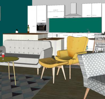 北欧户型家装厨房SU模型下载_sketchup草图大师SKP模型