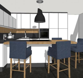现代厨房吧台餐桌SU模型下载_sketchup草图大师SKP模型
