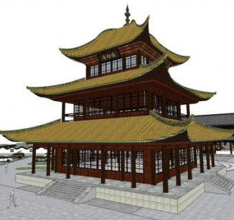 中国古代楼阁su模型下载_sketchup草图大师SKP模型