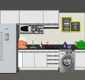 现代厨房家电餐具SU模型下载_sketchup草图大师SKP模型