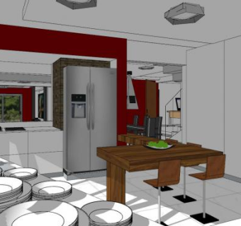 现代风格L型厨房餐厅SU模型下载_sketchup草图大师SKP模型