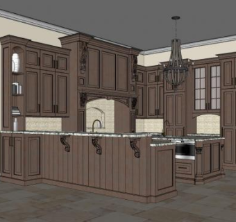 欧式复古厨房SU模型下载_sketchup草图大师SKP模型