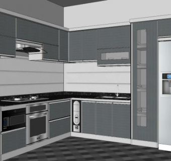 现代灰色简约厨房SU模型下载_sketchup草图大师SKP模型